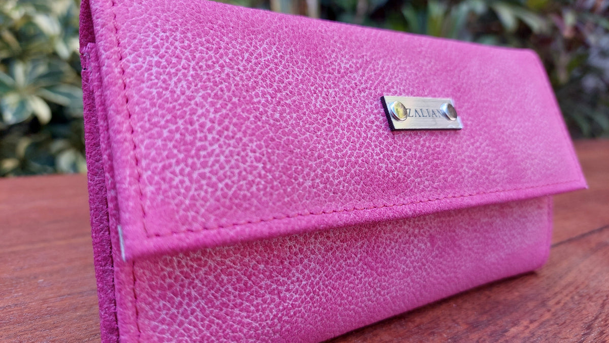 Billetera Chica de Cuero Vacuno Nish - Fucsia