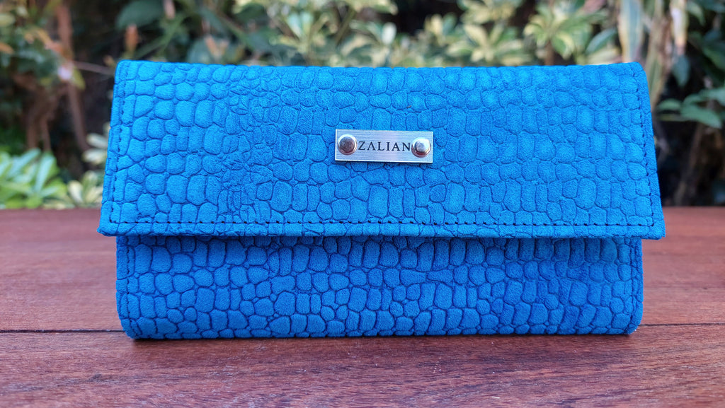 Billetera Chica de Cuero Vacuno Nish - Azul Reptil