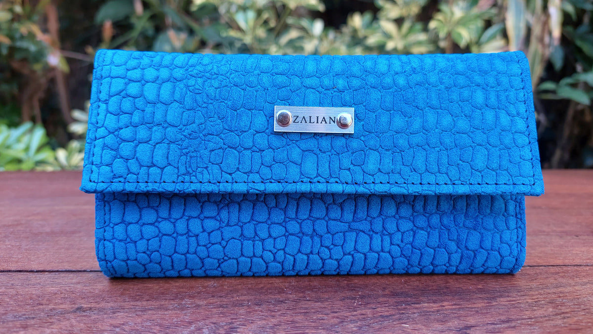 Billetera Chica de Cuero Vacuno Nish - Azul Reptil