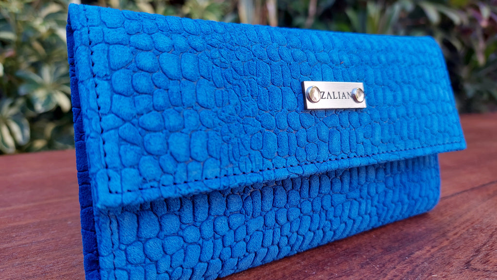Billetera Chica de Cuero Vacuno Nish - Azul Reptil