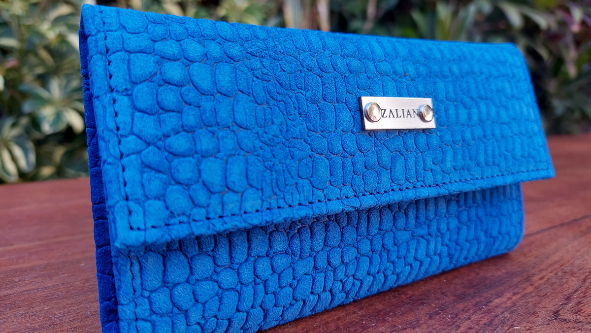 Billetera Chica de Cuero Vacuno Nish - Azul Reptil