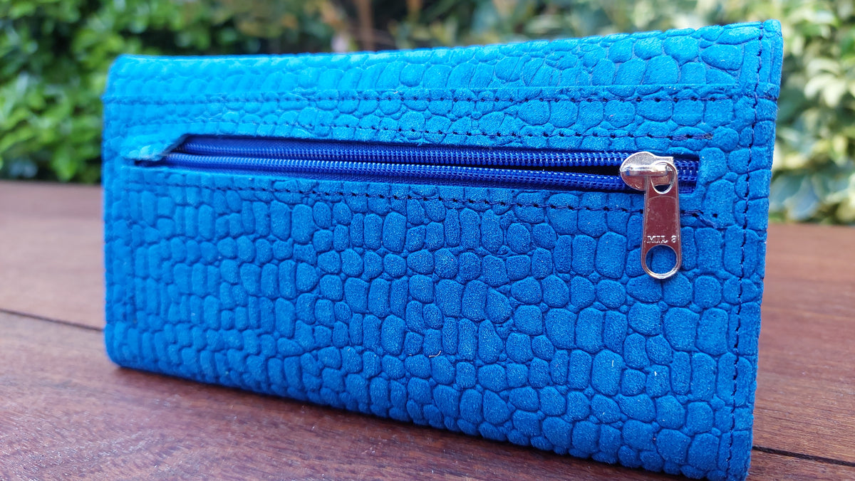 Billetera Chica de Cuero Vacuno Nish - Azul Reptil